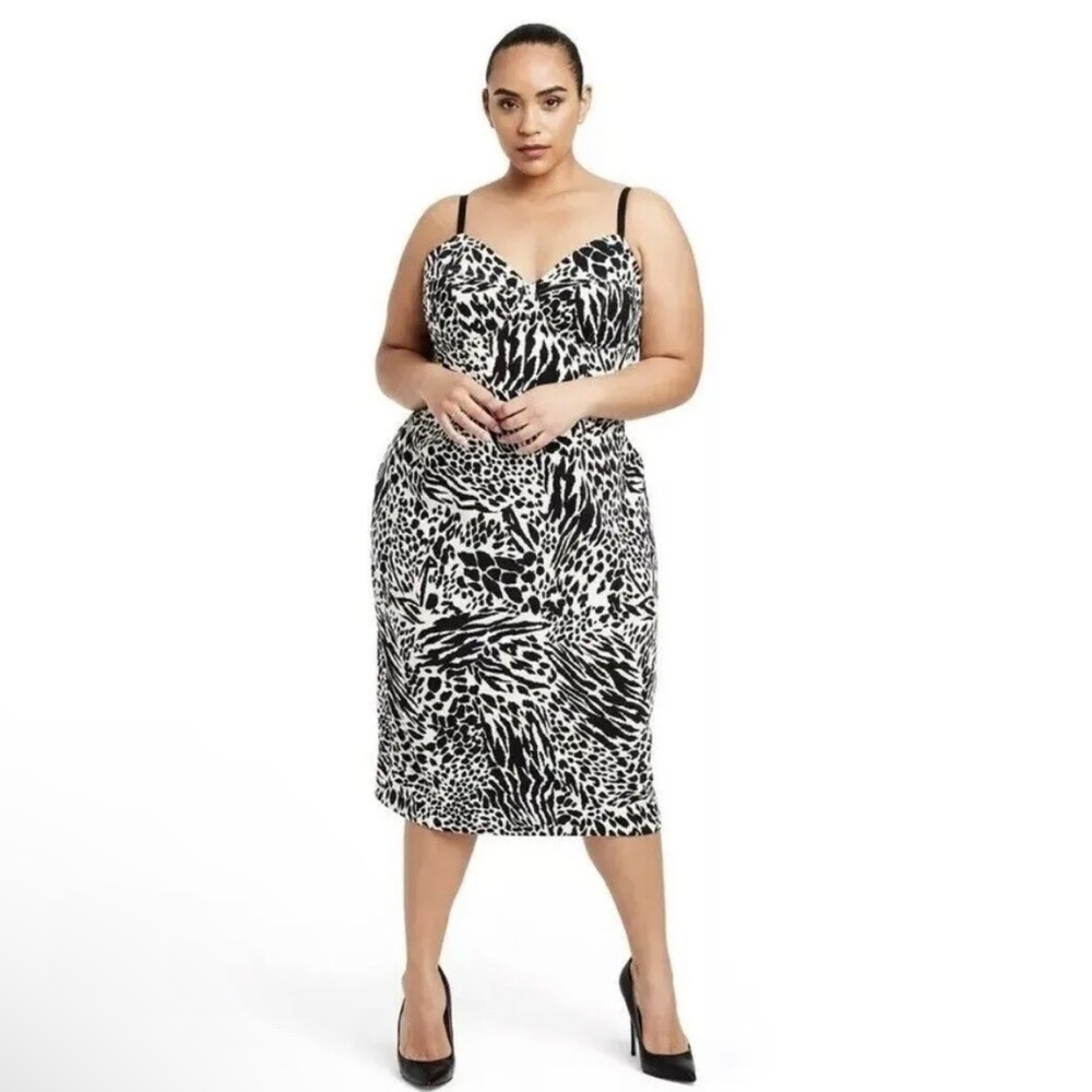 Sergio Hudson x Target Plus Sz 2X Black/White Animal Print Bustier Dress NWT